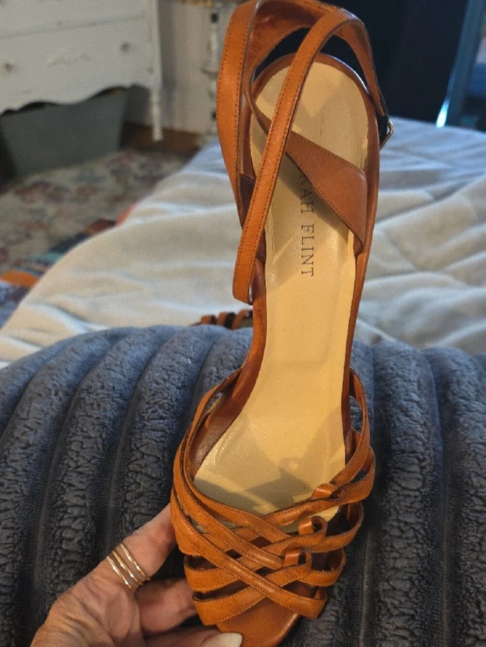 Sarah Flint Cognac Leather Strappy Sandals with Ankle Tie